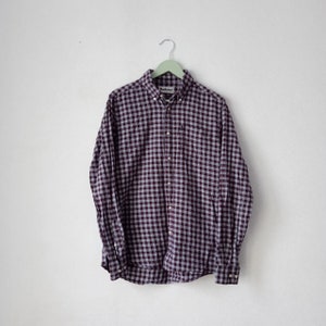 Mens Barbour Plaid Shirt, Button Down Shirt, Navy Long Sleeve Shirt, Tartan Shirt, Casual Checkered Shirt, Size M