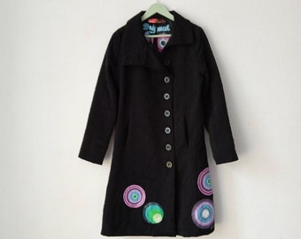 Women Desigual Classic Coat Long Jacket, Abstract print Jacket, y2k Size 40
