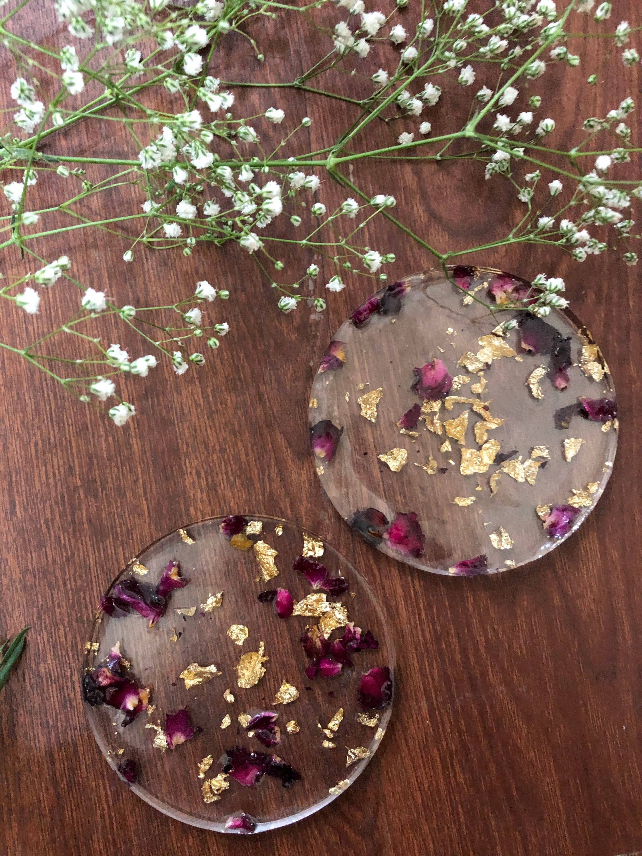 Set of 4 Resin coasters Rose petals coaster Resin coasters Etsy