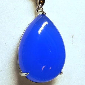 Huge Natural Blue Chalcedony Pear Necklace, See Video! 18x25mm Stone, 925 Sterling Pendant, 20&quot; Sterling Chain.