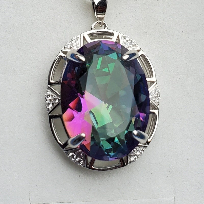 thumbnail image 2 of 1 Inch Vintage Style Mystic Topaz Silver Drop Necklace Pendant – Multicolor Teardrop 2 of 6