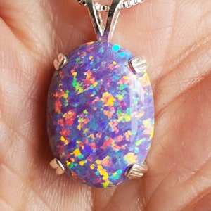Large Lavender Purple Opal Necklace, See Video! 15x20mm Lab Created Opal, Choice Of 925 Sterling Pendant, 20&quot; Sterling Chain