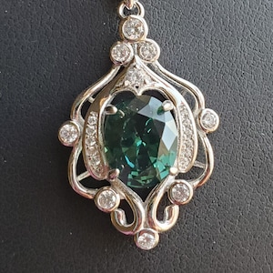 Alexandrite Color-Change Chandelier Necklace, Watch Whole Video! 8x10mm 3.6 Ct Synthetic Gem, 925 Sterling w/CZs, 20&quot; Sterling Chain