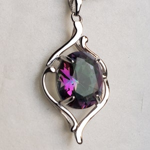 Mystic Topaz Leaf Necklace, See Video!, Genuine Rainbow Topaz 10x12mm, 925 Sterling Leaf Shape Necklace w/18" Sterling Chain