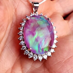 Largest Aurora Opal Halo Necklace, See Pretty Colors on Video ...