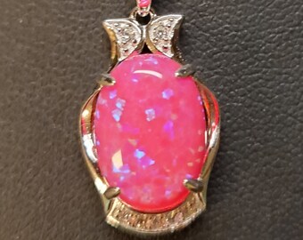 Hot Pink Opal Butterfly Necklace, See Video! 10x14mm Lab