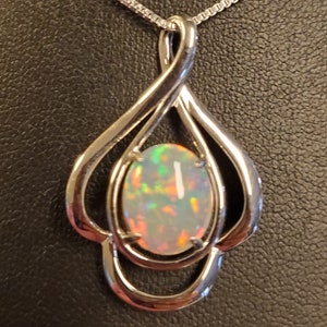 Natural Rainbow Opal Necklace, See Super Fire On Video! 10x12mm 3 CT Ethiopian Opal, 925 Sterling Swirl Pendant With 18" Sterling Chain