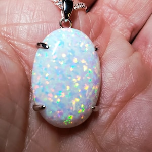 Huge White Opal Necklace, 18x25mm Lab Created Opal, Choice Of Styles, 925 Sterling Silver Pendant With 20" Sterling Chain