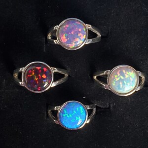 Opal Ring Choice Of Colors, See Video! 10mm Round Lab Created Opals, Black, Lavender, White, OR, Blue. 925 Sterling Split Shank Ring