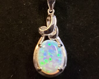 White Fire Opal Necklace Practically Glows! Must See Video! 925 Sterling Necklace with 8x10mm Lab Created Opal. 18" Chain