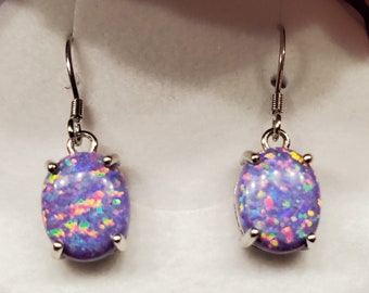 Lavender Purple Opal Earrings, See Video! 8x10mm Lab Created Opals. 925 Sterling Silver Ear Wires, Choice Of Box