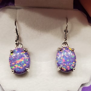 Lavender Purple Opal Earrings, See Video! 8x10mm Lab Created Opals. 925 Sterling Silver Ear Wires, Choice Of Box