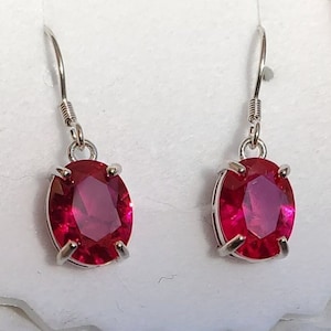 Ruby Red Earrings, See Gorgeous Color On Video! 8x10mm Lab Created Rubies, 925 Sterling Silver Ear Wire, Velvet Shell Box
