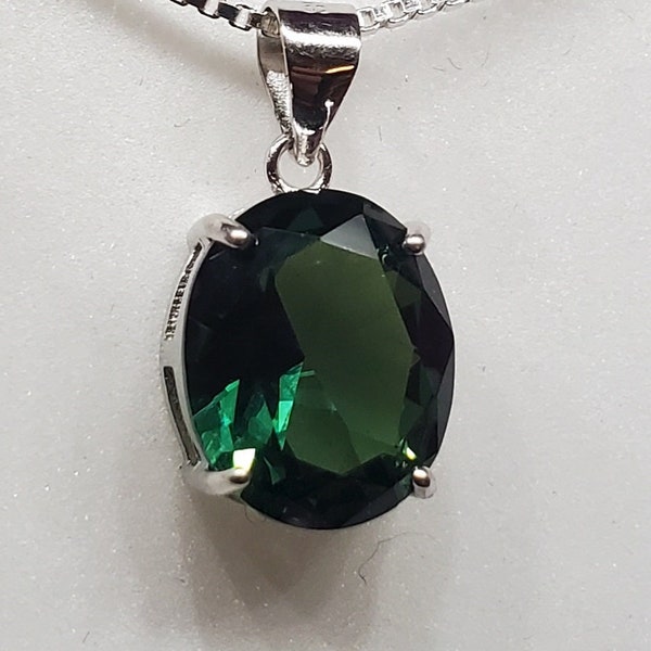 Alexandrite Color-Change Necklace, See Colors On Video! 10x12mm 5.4 Ct Simulated Gem, 935 Sterling Silver Pendant, 18" Sterling Chain