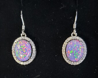 Ombre Pink with Silver Oval Czech Glass Earrings