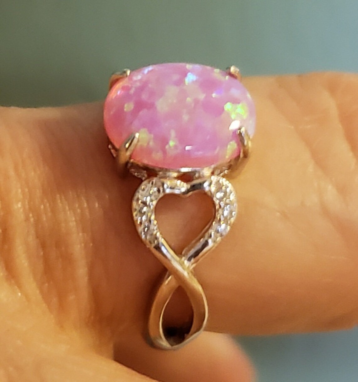 Pretty Pink Fire Opal Ring 8x10mm Lab Stone in Heart Infinity Etsy