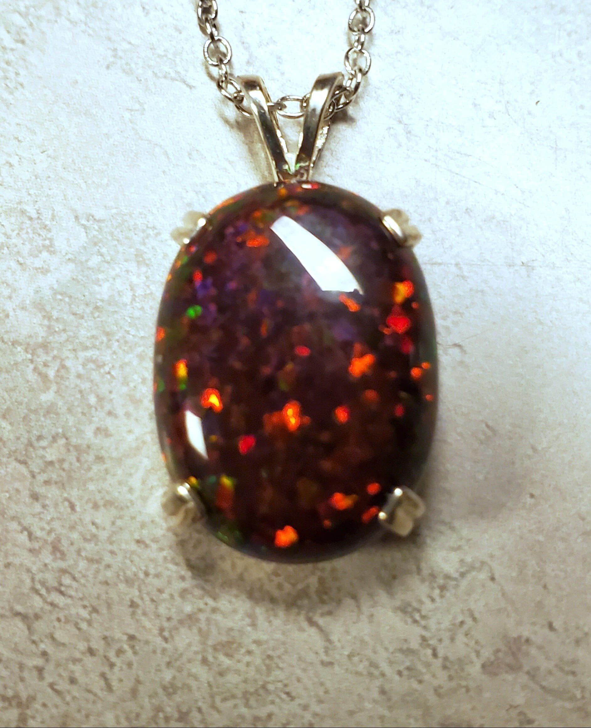 Large Black Cherry Opal Necklace, Must See Cherry Fire on Video