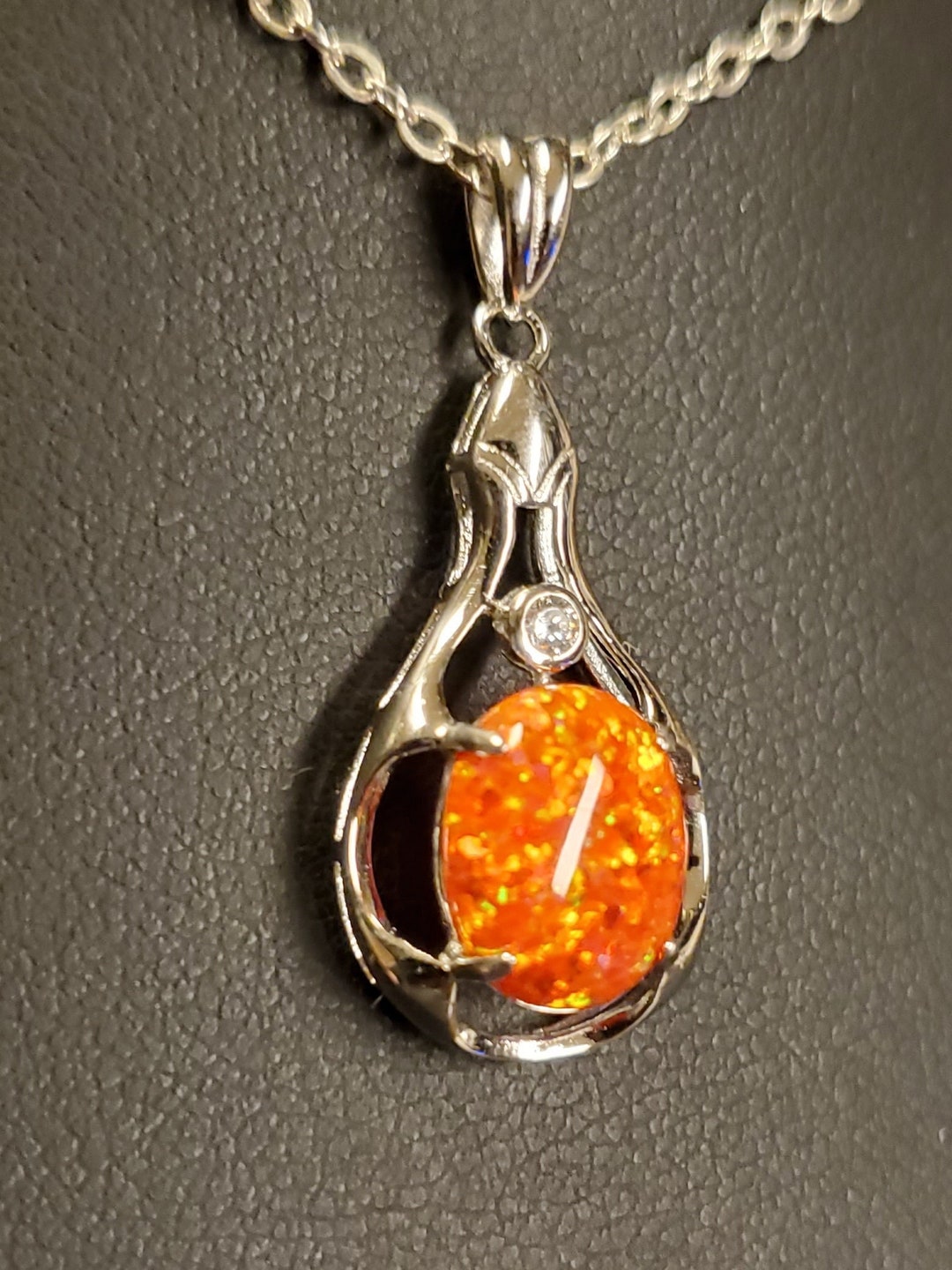 Orange Fire Opal Necklace See Video Pretty 8x10mm Lab - Etsy