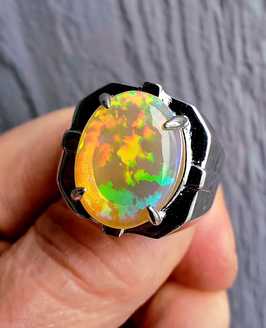 Natural Fire Opal Men's Ring, Must See Video! Golden 13x17mm 6.6 Carat — free download