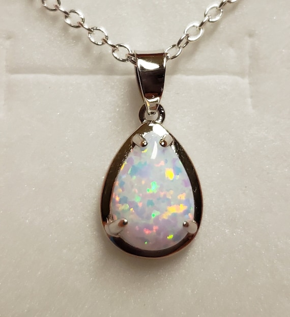 Sterling Silver CZ And White Lab Created Opal Pear Chain Slide Sterling Silver CZ And White Lab Created Opal Pear Chain Slide