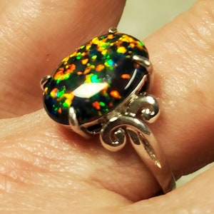 Black Fire Opal Ring See Colorful Fire on Video Big 12x16mm - Etsy