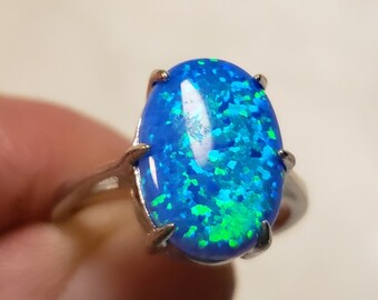 Australisches Blau Feuer Opal W Saphir Original Sterlingsilber Ring Größe 3 