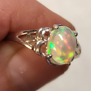 Natural Fire Opal Ring, Please See Video Example of Colorful Ethiopian Opal w/Great Flash and Fire! 925 Sterling Silver Ring, Stones Vary
