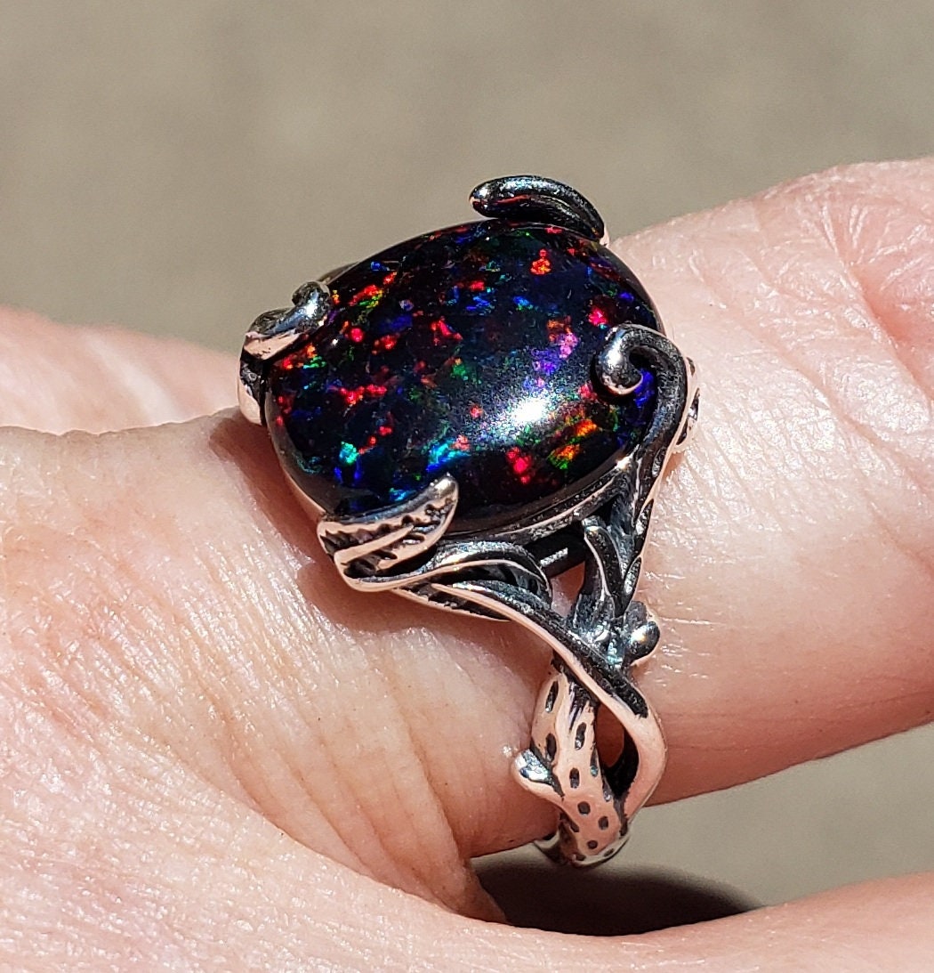 Black Cherry Opal Ring, See Video for Red Fire! 10x12mm Lab