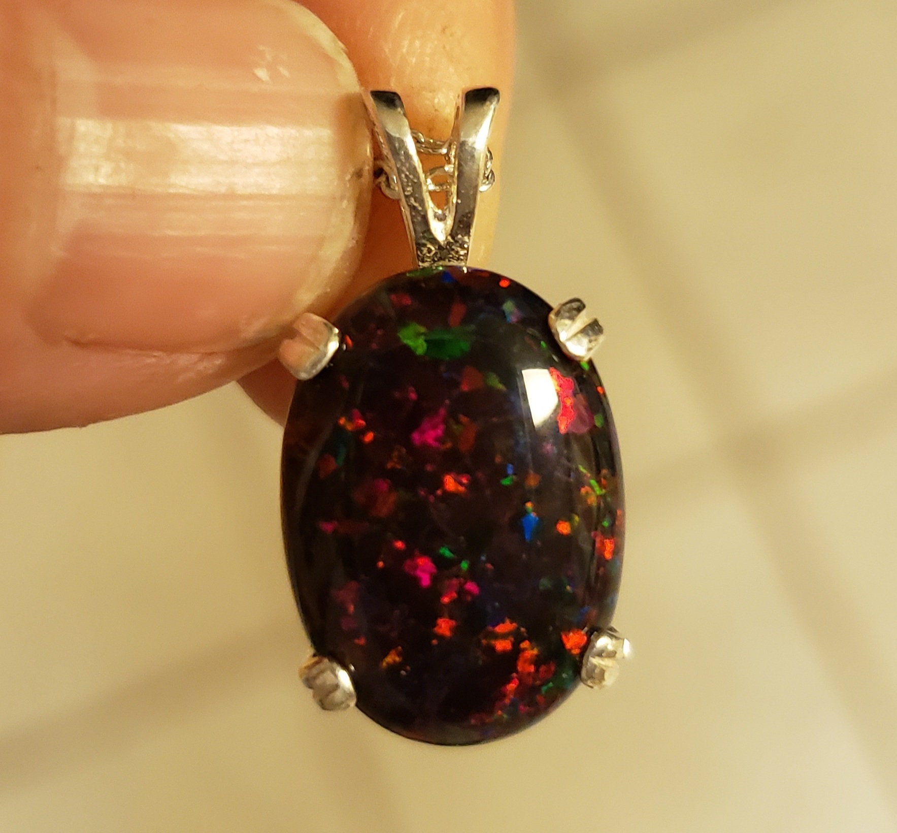 Big Black Opal Necklace 13x18mm Lab Created Opal Full of - Etsy