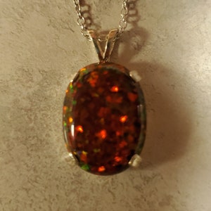 Large Black Cherry Opal Necklace, Must See Cherry Fire On Video 15x20mm Lab Created Opal, Unisex 925 Sterling Pendant, 18 Sterling Chain image 8