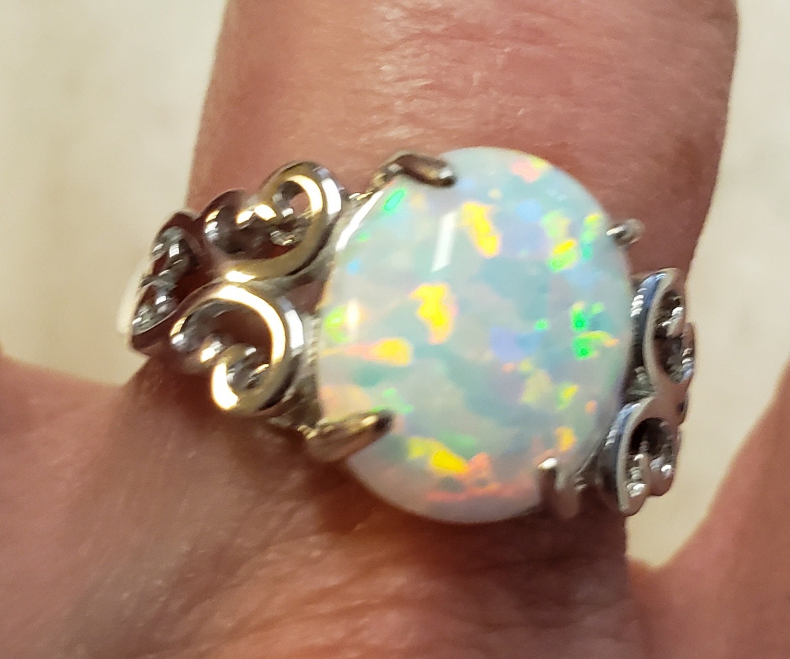 White Fire Opal Ring See Video for Fire and Ice 10x12mm Lab Etsy