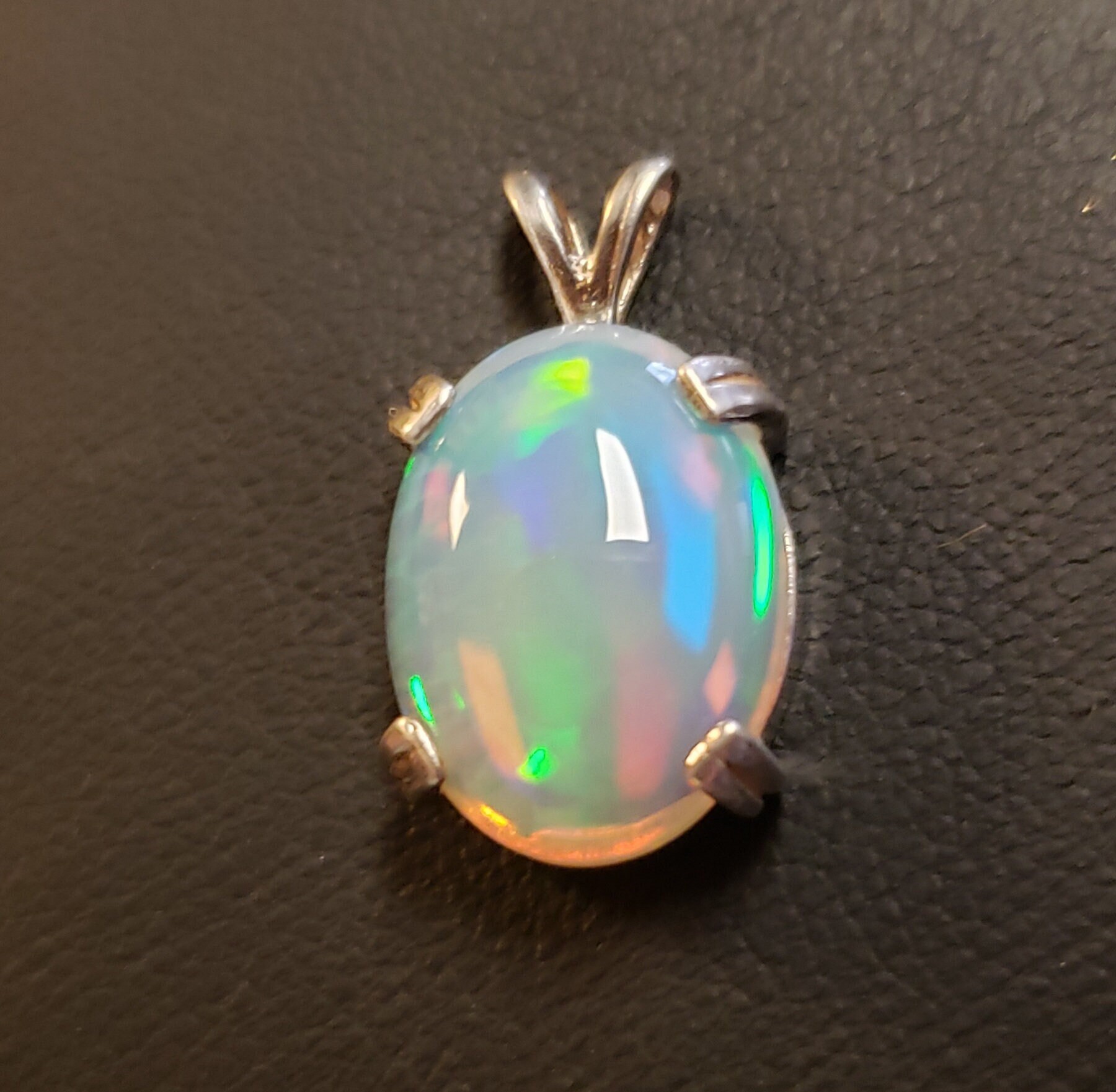 Colorful Ethiopian Opal 7x9mm See Video Natural Opal Flower Necklace Pretty 925 Sterling Silver 8 CZ Flower Heart Halo Necklace