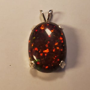 Large Black Cherry Opal Necklace, Must See Cherry Fire On Video 15x20mm Lab Created Opal, Unisex 925 Sterling Pendant, 18 Sterling Chain image 7