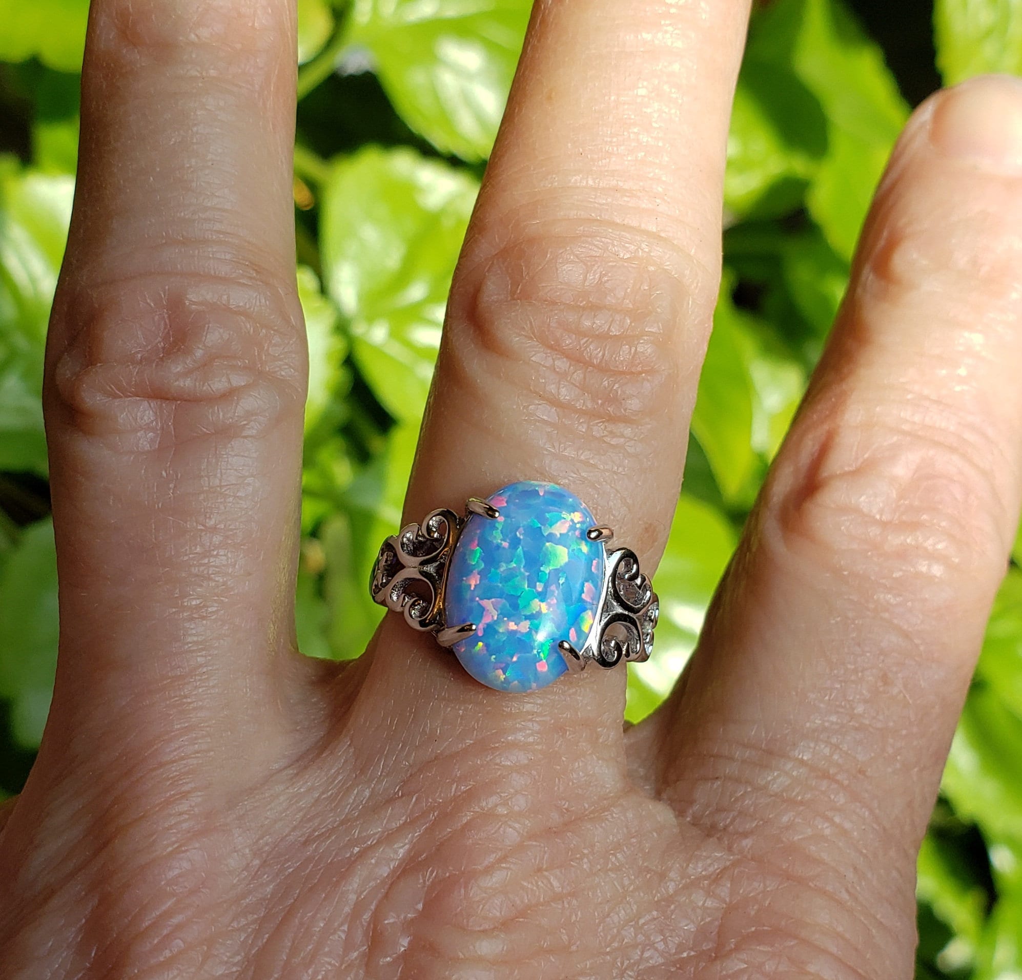 Cornflower Blue Opal Ring 10x14mm Lab Opal 925 Etsy