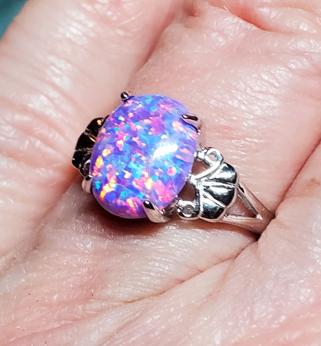 Sterling Silver Blue Opal & Purple CZ Ring – Size 7, Jewelry Trends, Dainty Gemstone
