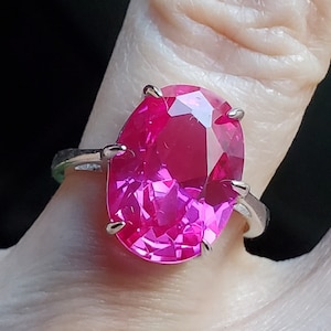 Bright Pink Tourmaline Statement Ring,See Video! Big 10x14mm Premium Lab Grown Synthetic Gem,925 Sterling Ring