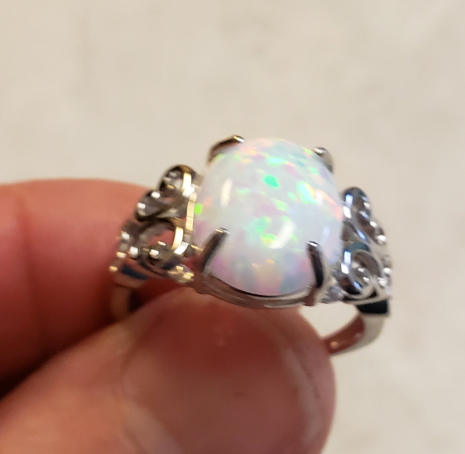 White Fire Opal Ring See Video for Fire and Ice 10x12mm Lab Etsy