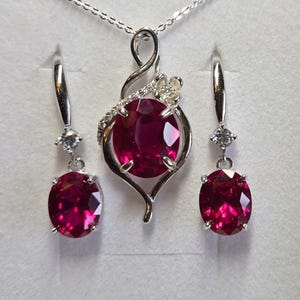 Deep Red Ruby Necklace/Earring Set, See Video! 10x12mm/8x10mm Lab Grown Gems, 925 Sterling Settings, 18" Chain, Choice Of Ear Wire Styles image 13