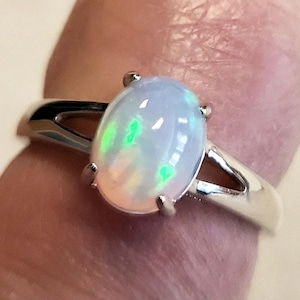Natural Fire Opal Ring, See Fire On Video! 9x7mm Ethiopian Opal, 925 Sterling Silver Split Shank Ring, Size 8