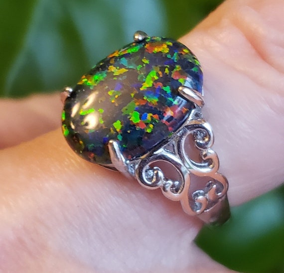Sterling silver black shop opal ring