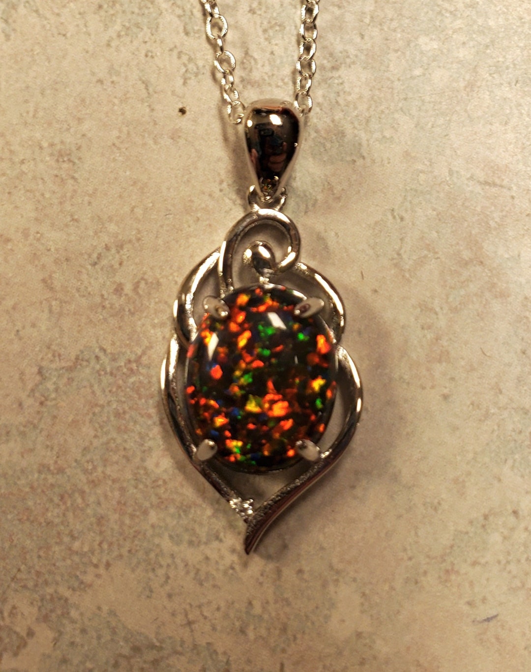 Black Fire Opal Necklace See Multicolored Fire on Video - Etsy