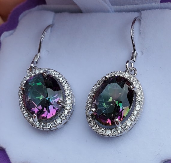 Sterling Silver Round Rainbow Mystic Topaz & CZ Halo Necklace Sterling Silver Round Rainbow Mystic Topaz & CZ Halo Necklace