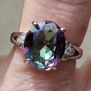 Mystic Topaz Ring, Fantastic Genuine Topaz 10x12mm Stone. Sterling Silver Ring. Adjustable Size 5-9