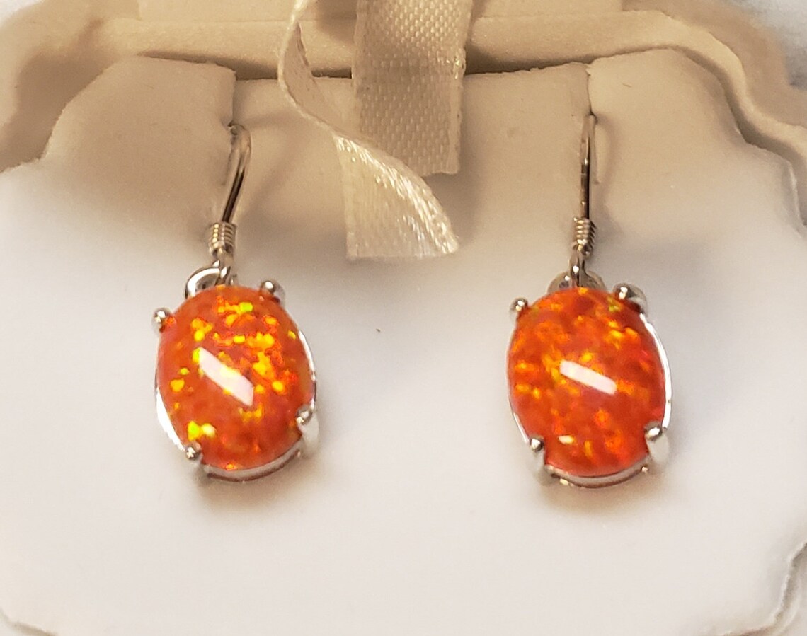 Orange Fire Opal Sterling Earrings. Awesome Firey 8x10mm Lab Etsy
