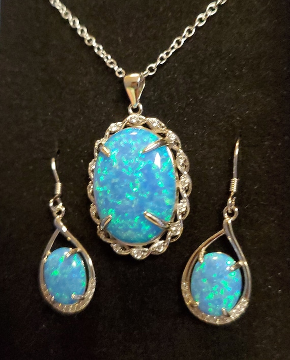Opal pendant shop and earring set