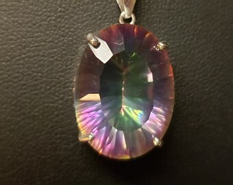 Gem Stone King 2.42 Ct Oval Last Dance Pink Mystic Quartz Red Ruby 925 Sterling Silver Pendant Gem Stone King 2.42 Ct Oval Last Dance Pink Mystic Quartz Red Ruby 925 Sterling Silver Pendant