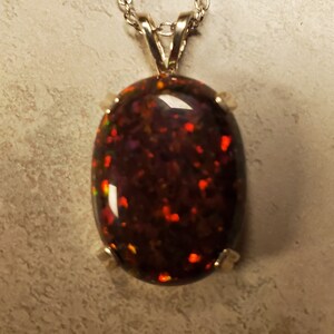 Large Black Cherry Opal Necklace, Must See Cherry Fire On Video 15x20mm Lab Created Opal, Unisex 925 Sterling Pendant, 18 Sterling Chain image 6