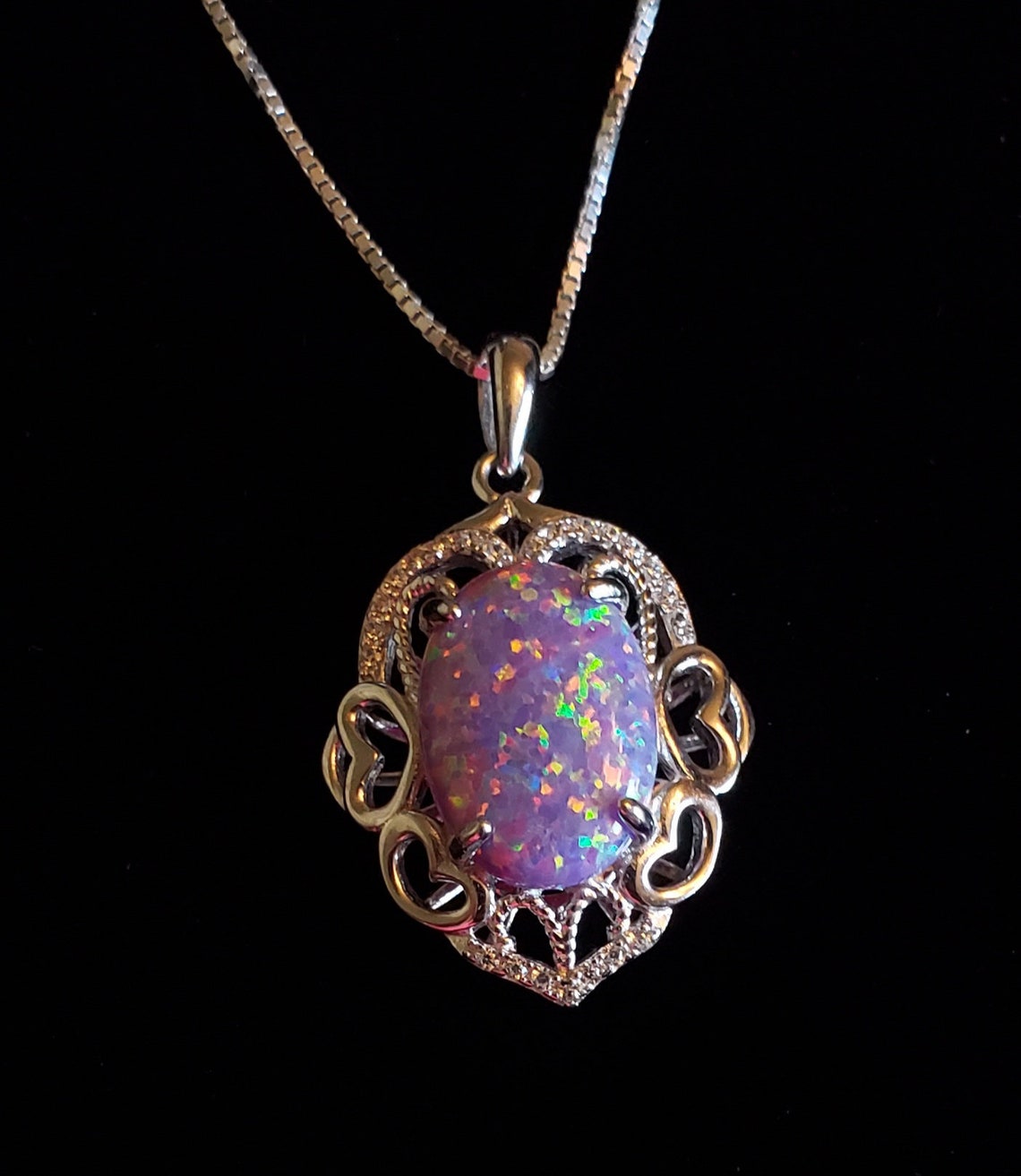 Lavender Purple Opal Necklace Big 10x14mm Lab OpalSterling | Etsy