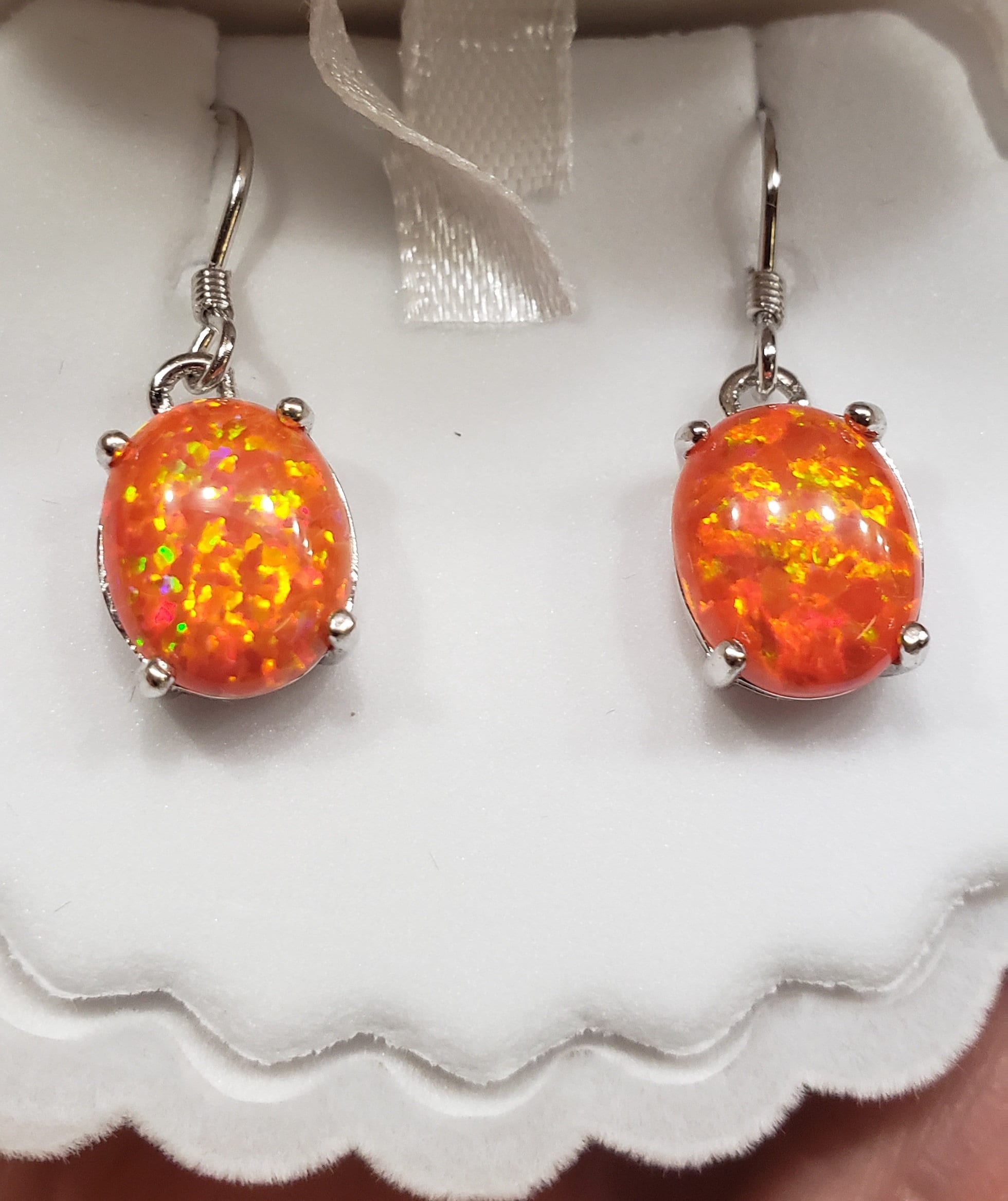 Orange Fire Opal Sterling Earrings. Awesome Firey 8x10mm Lab Etsy