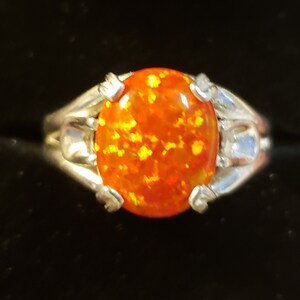 Orange Fire Opal Unisex/ Men's Ring, See Video For Fire! Big 10x12mm Lab Created Opal, 925 Sterling Silver Ring, Sizes in Dropdown image 4